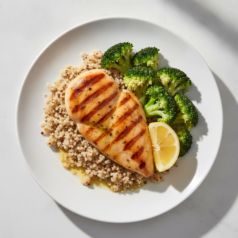 Grilled Chicken Breast with Quinoa and Steamed Broccoli