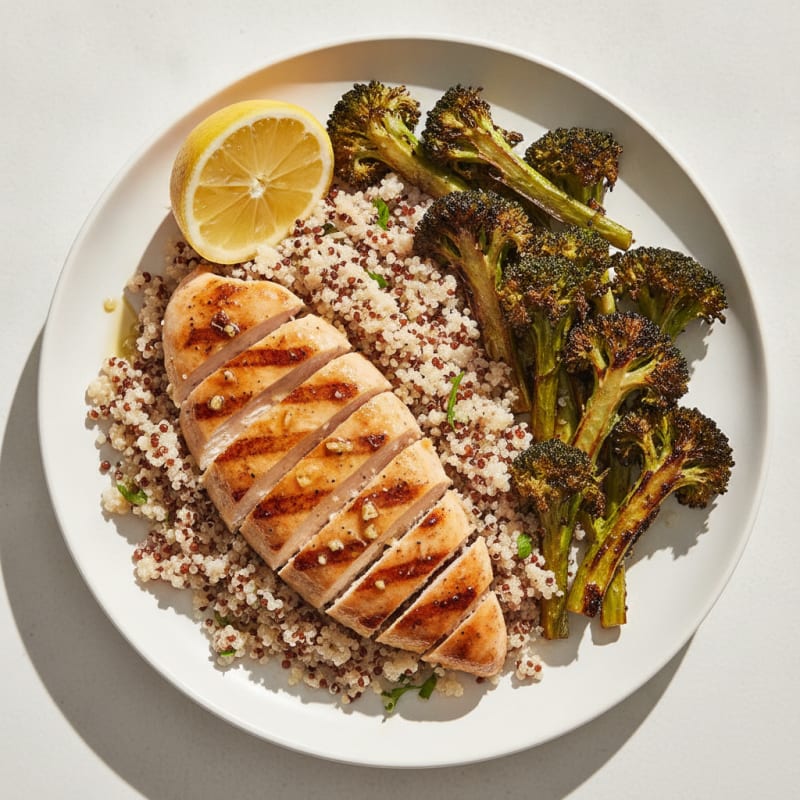 Grilled Chicken Breast with Quinoa and Roasted Broccoli