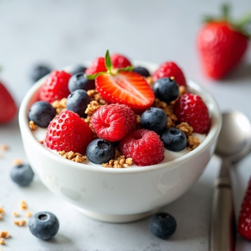 Creamy Greek Yogurt with Protein Granola and Fresh Berries