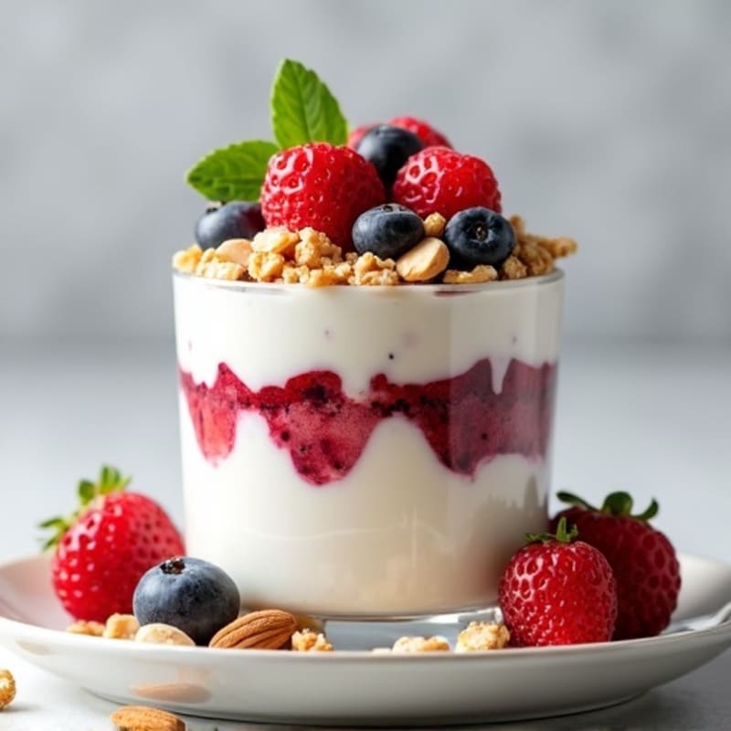 Greek Yogurt Protein Parfait with Mixed Berries and Almonds