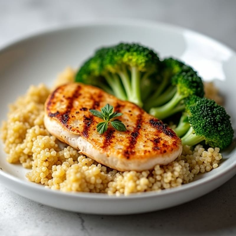 Grilled Chicken Breast with Quinoa and Roasted Broccoli