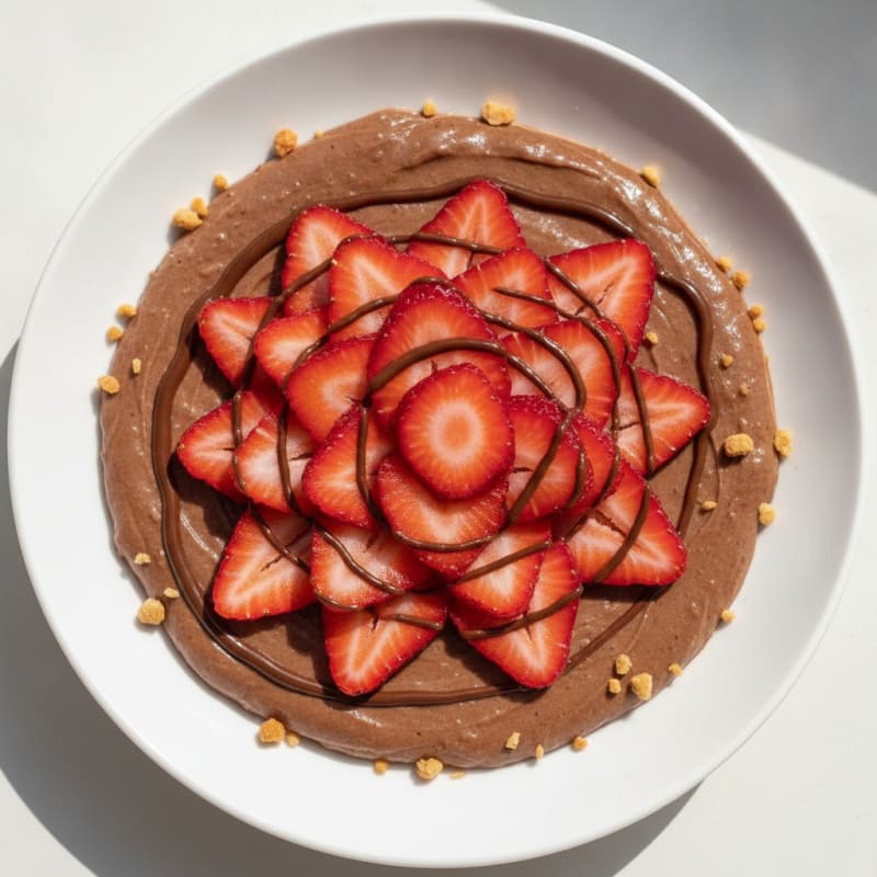 Silky Chocolate Protein Pudding with Sliced Strawberries