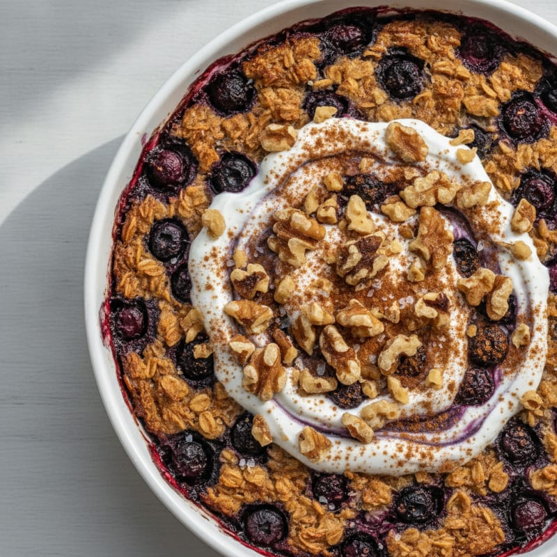 Baked Berry Oatmeal with Toasted Nuts