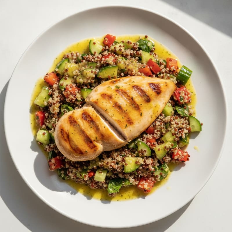 Grilled Chicken Breast with Crunchy Quinoa Salad and Lemon Vinaigrette