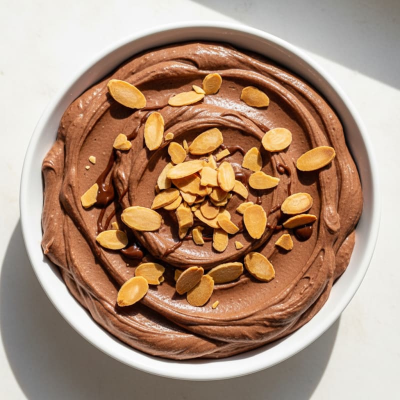 Greek Yogurt Chocolate Protein Mousse with Sliced Almonds