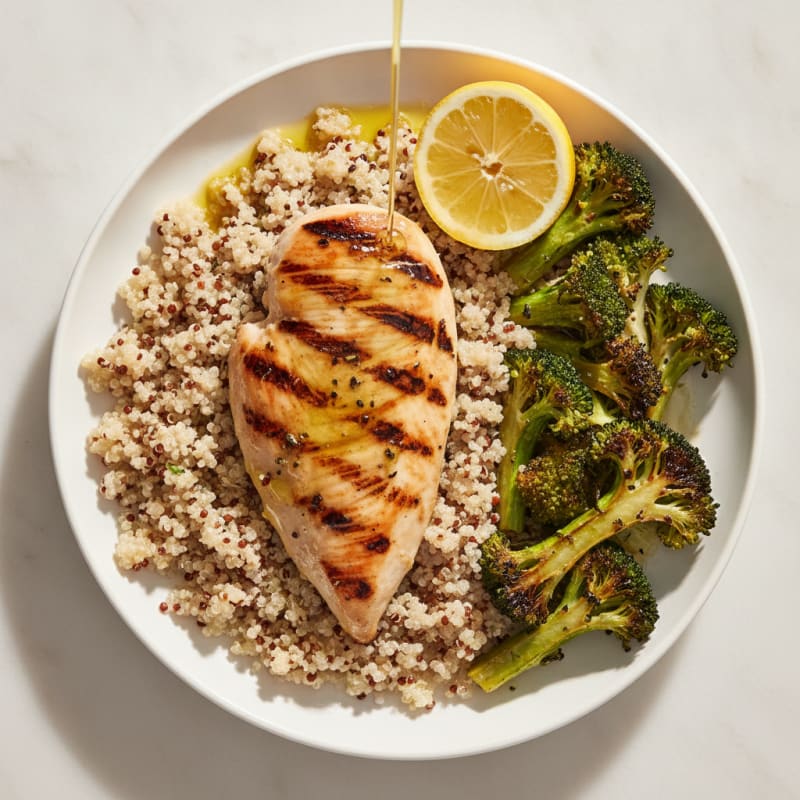 Grilled Chicken Breast with Quinoa and Roasted Broccoli