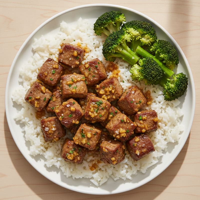 Garlic Herb Steak Bites with Rice