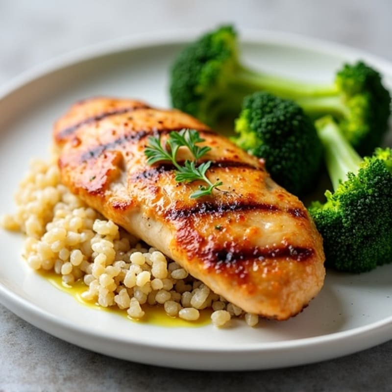 Grilled Chicken Breast with Roasted Broccoli and Quinoa