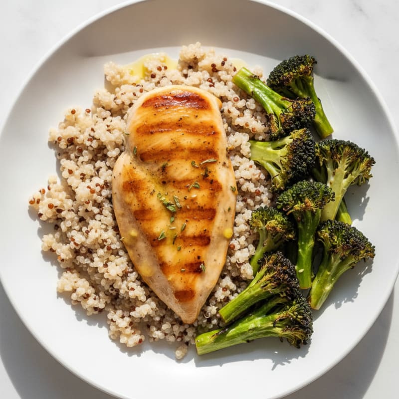 Grilled Chicken Breast with Quinoa and Roasted Broccoli