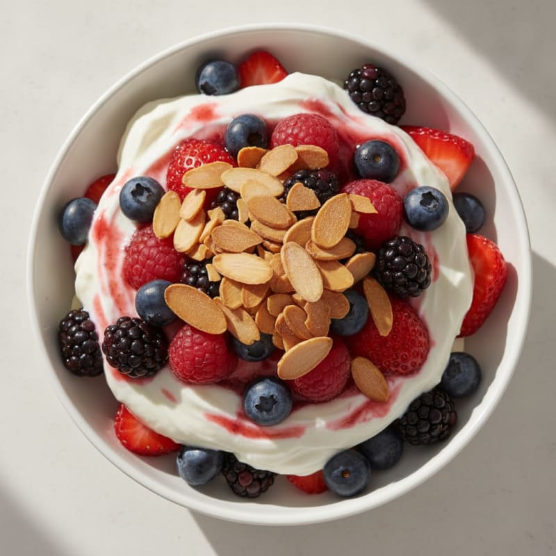 Greek Yogurt Protein Parfait with Mixed Berries and Almonds