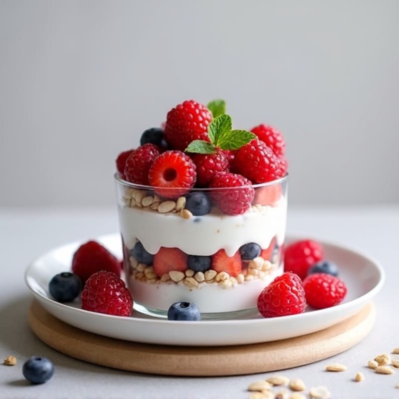 Greek Yogurt Protein Parfait with Mixed Berries and Almonds