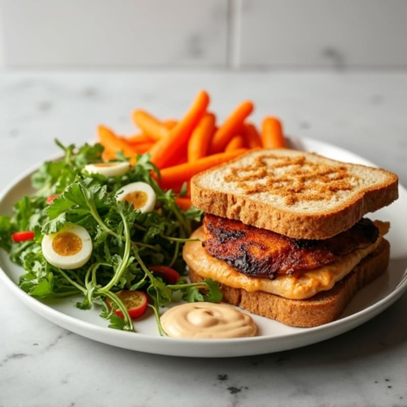 Grilled Chicken Sandwich with Carrot Fries and Leafy Salad