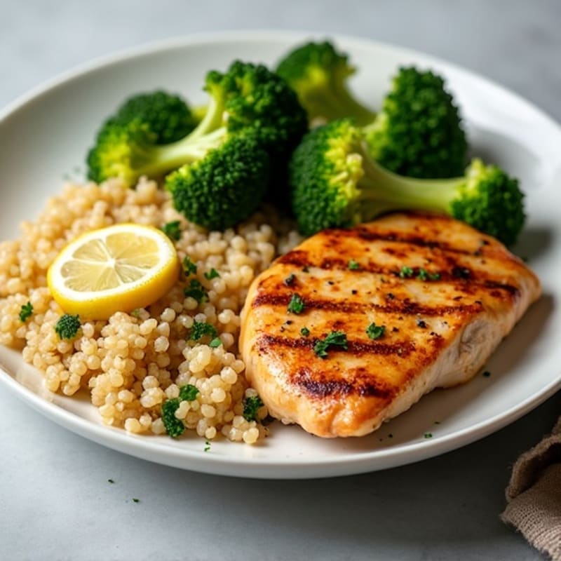 Grilled Chicken Breast with Quinoa and Roasted Broccoli