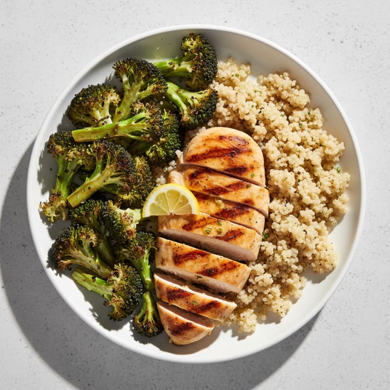 Grilled Chicken Breast with Roasted Broccoli and Quinoa