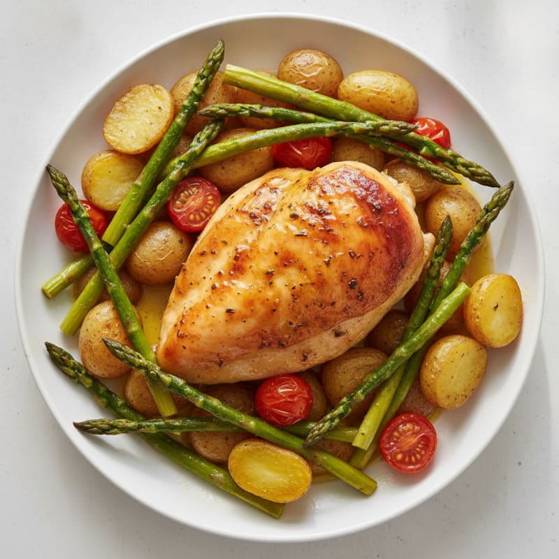 Lemon Herb Roasted Chicken with Asparagus