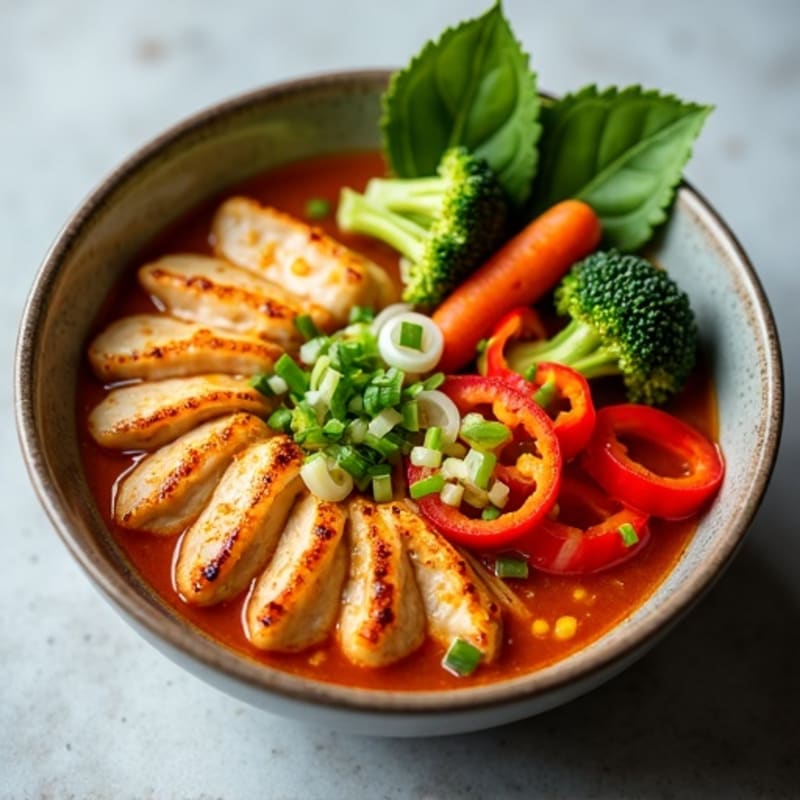 Spicy Sriracha Chicken Ramen with Fresh Vegetables