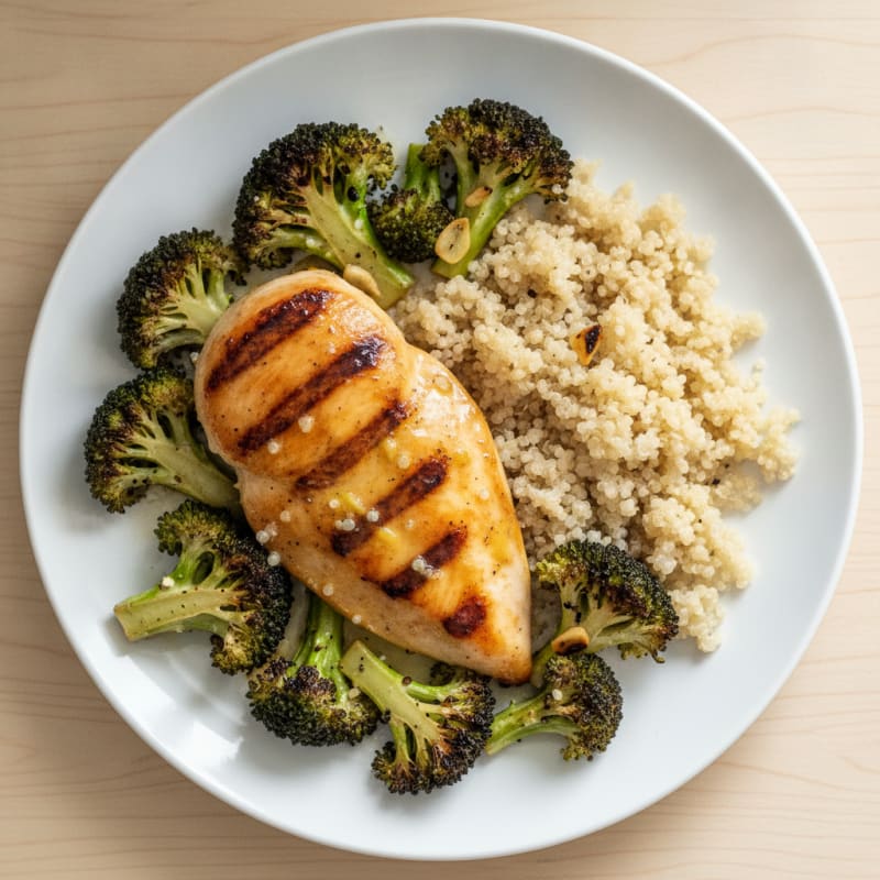 Grilled Chicken Breast with Quinoa and Roasted Broccoli