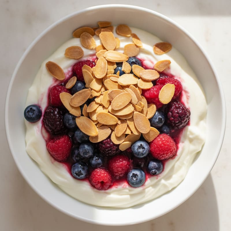 Greek Yogurt Protein Parfait with Mixed Berries and Almonds