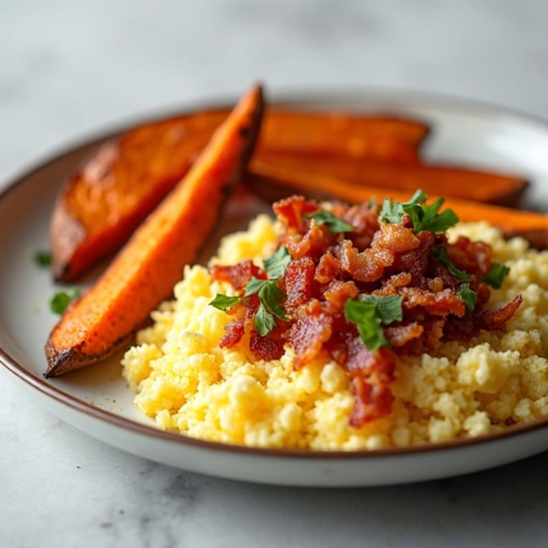 Crispy Sweet Potato Wedges with Turkey Bacon Crumbles