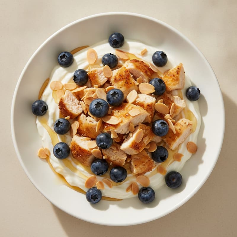 Creamy Greek Yogurt Protein Bowl with Chopped Chicken and Berries