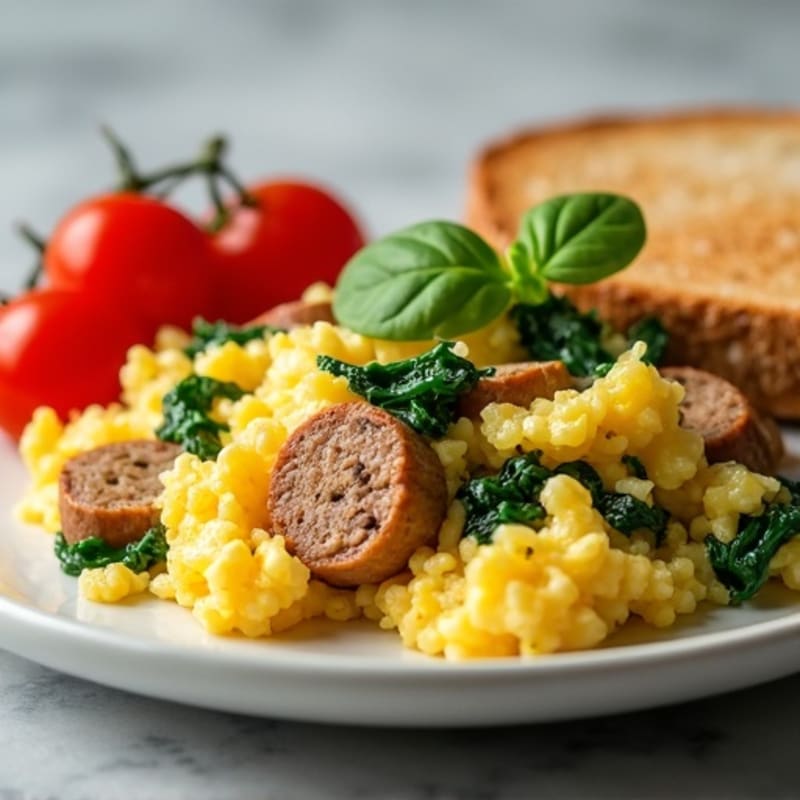 Egg White Scramble with Turkey Sausage and Spinach
