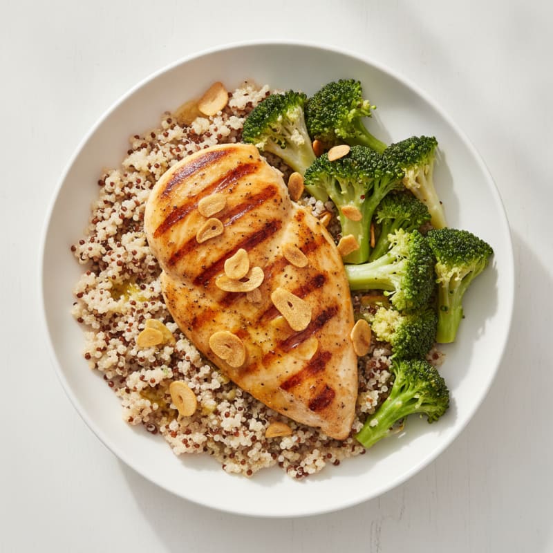 Grilled Chicken Breast with Quinoa and Steamed Broccoli