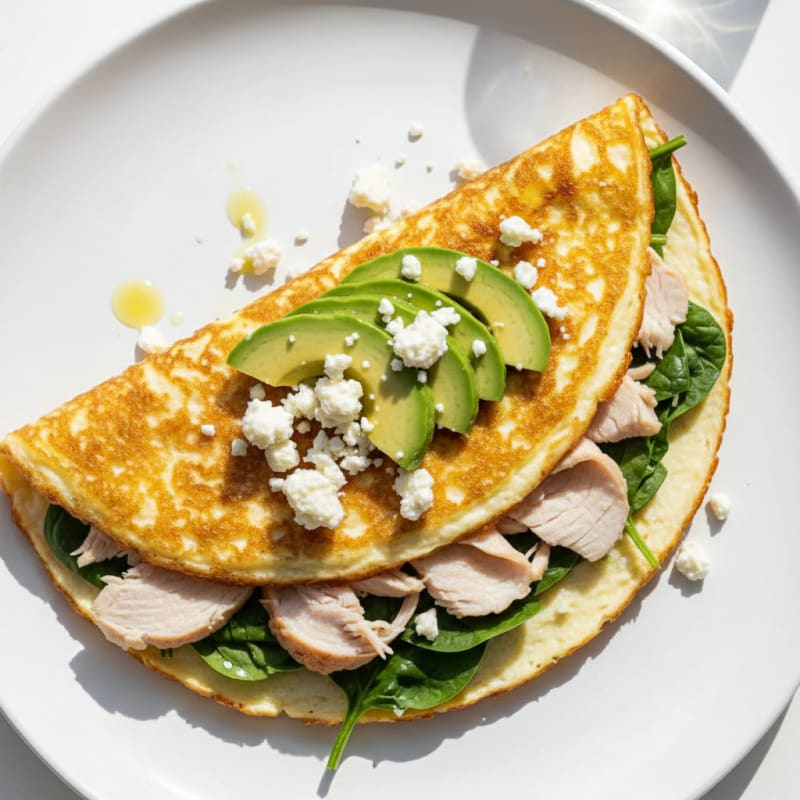 Crispy Egg White Omelet with Turkey and Spinach