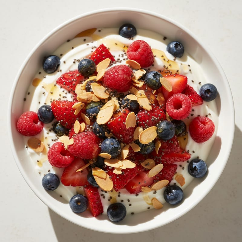 Greek Yogurt Protein Parfait with Mixed Berries and Almonds