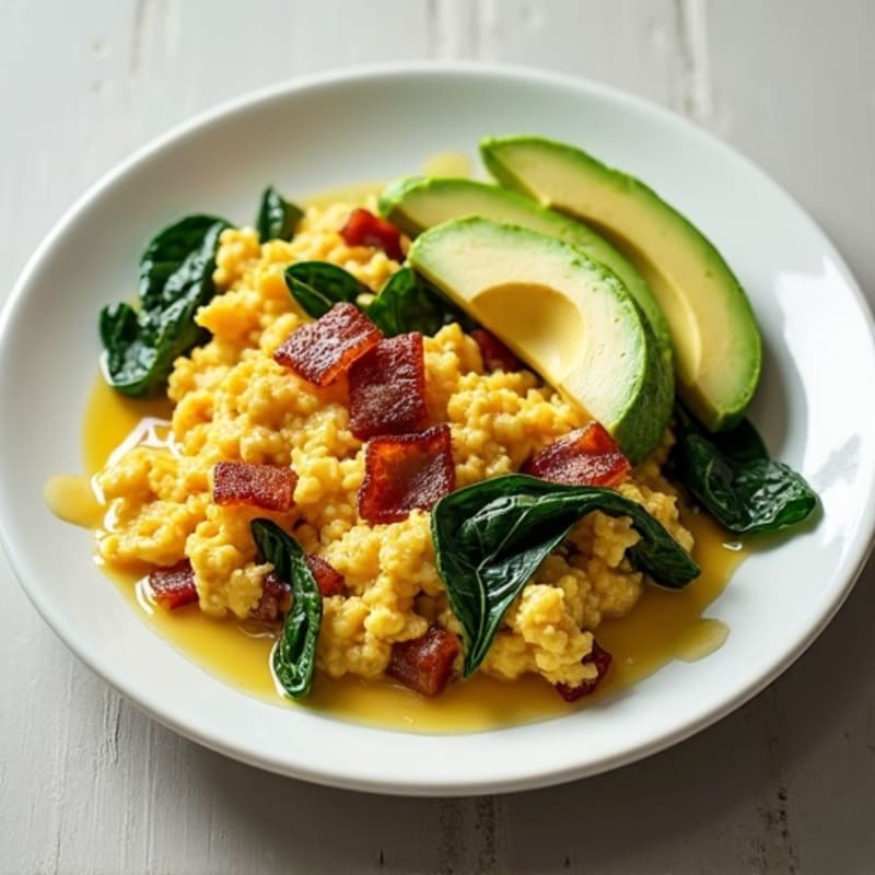 Cottage Cheese Scramble with Spinach and Turkey Bacon
