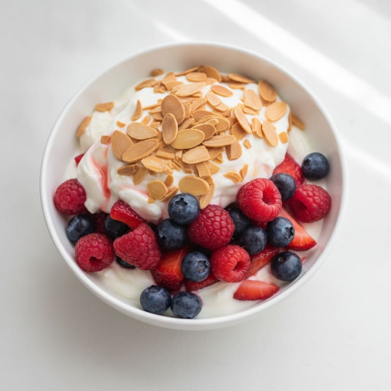 Greek Yogurt Protein Parfait with Mixed Berries and Almonds