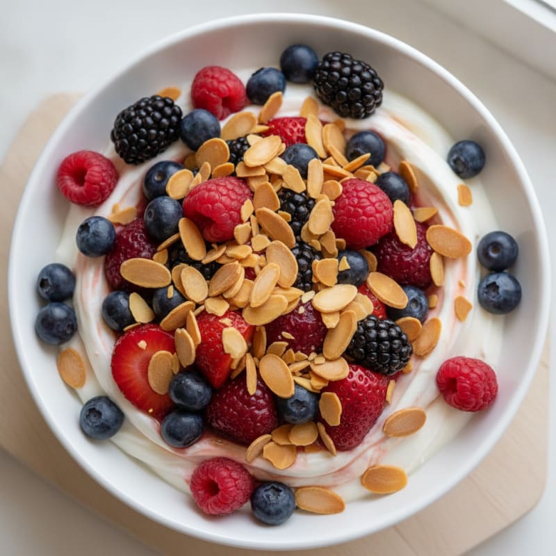 Creamy Greek Yogurt Protein Bowl with Mixed Berries and Almonds