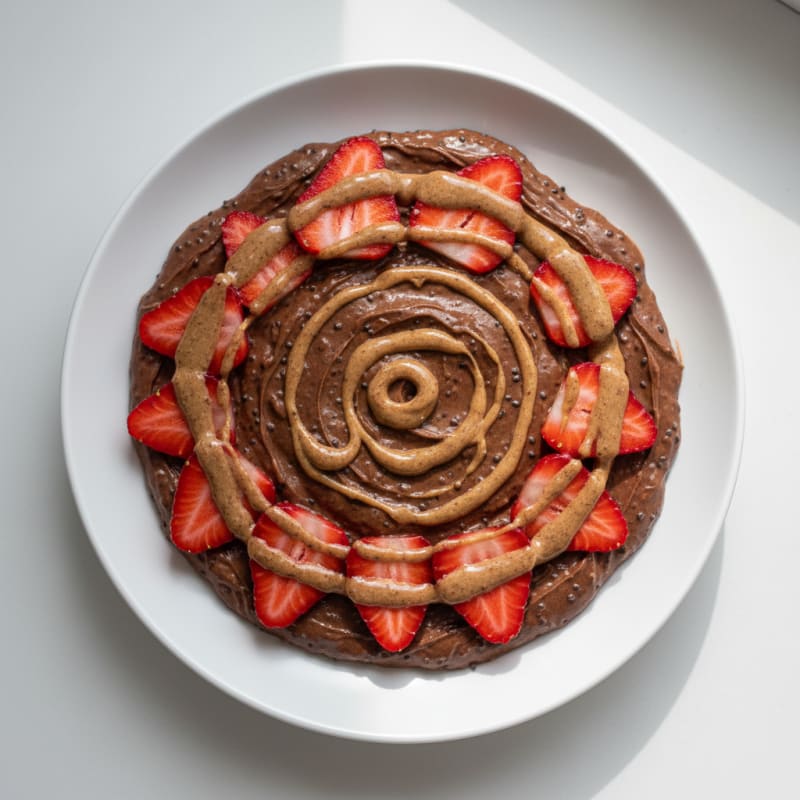 Silky Chocolate Protein Pudding with Sliced Strawberries