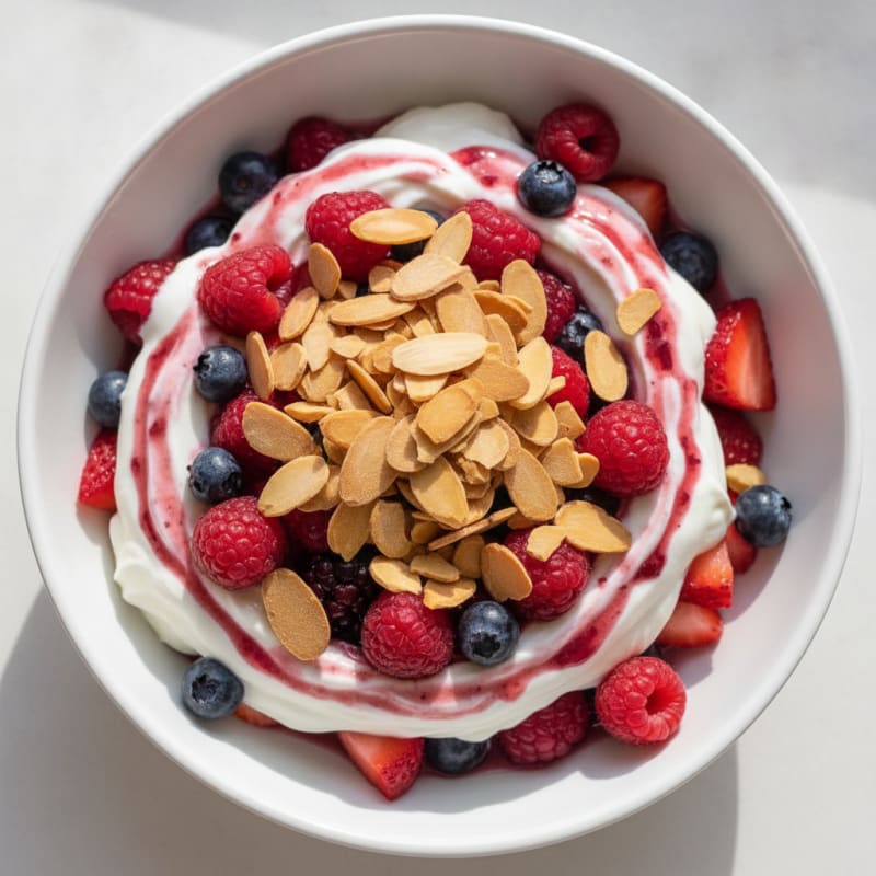 Greek Yogurt Protein Parfait with Mixed Berries and Almonds