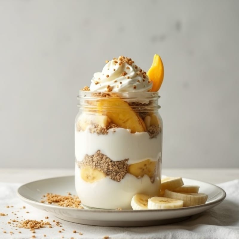Vanilla Protein Yogurt Parfait with Sliced Banana and Chia Seeds