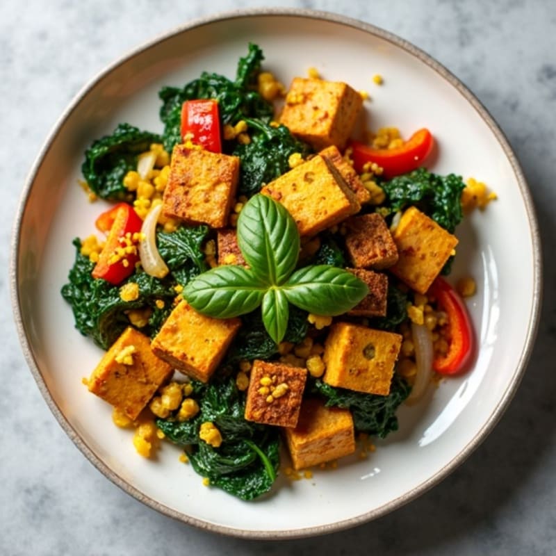 Hearty Tofu Scramble with Sautéed Spinach and Bell Peppers