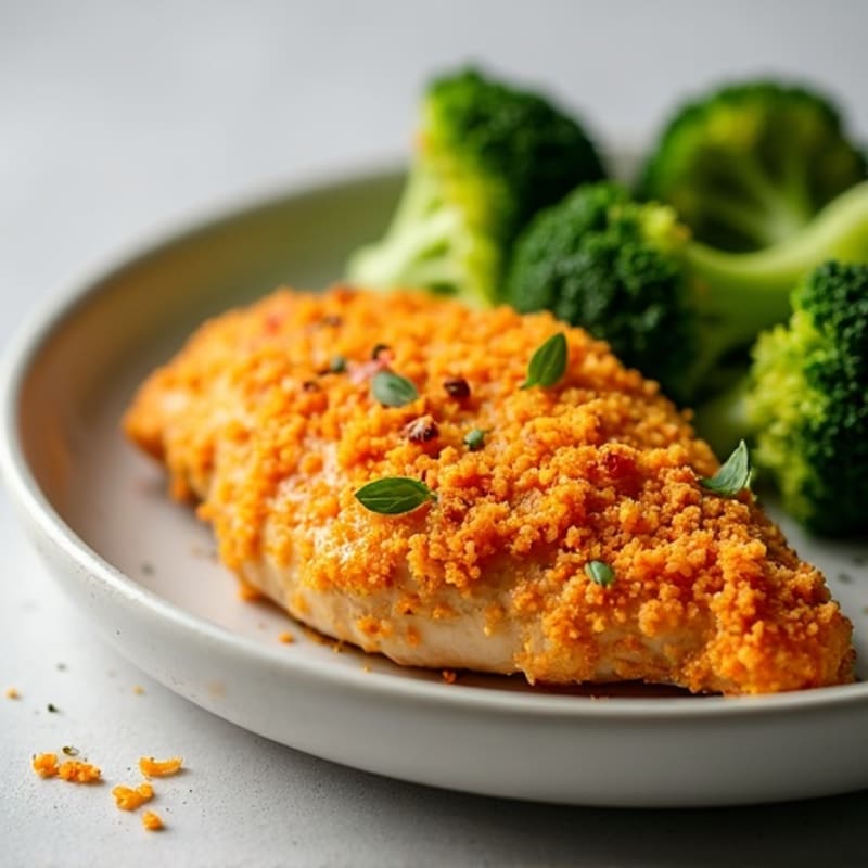Baked Crispy Orange Chicken with Steamed Broccoli