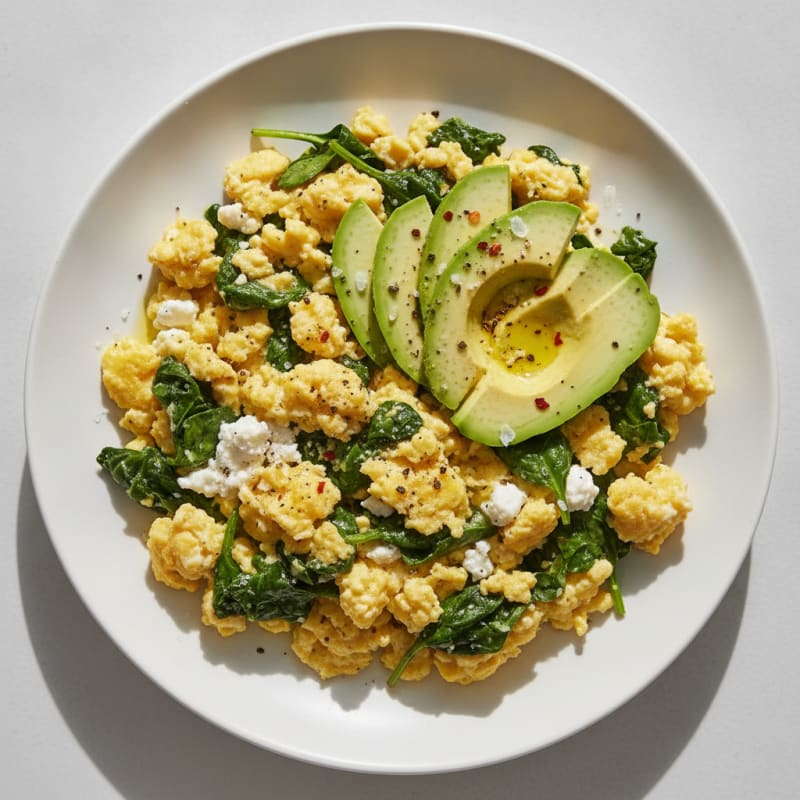 Egg and Spinach Scramble with Avocado