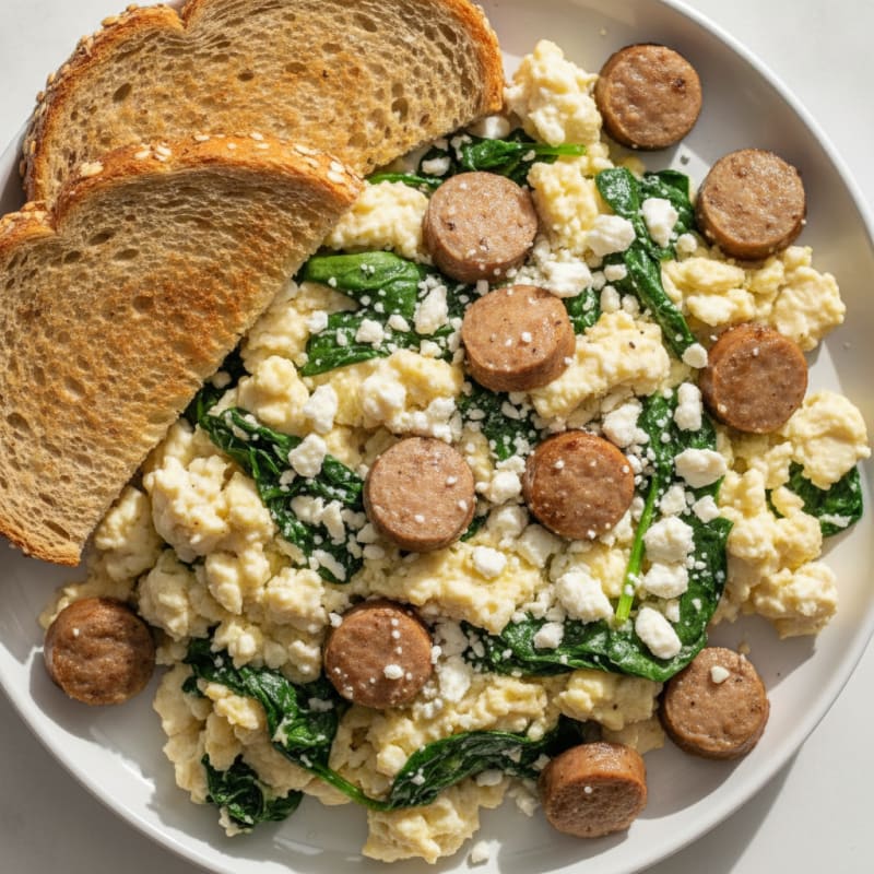 Egg White and Turkey Sausage Scramble with Spinach and Feta