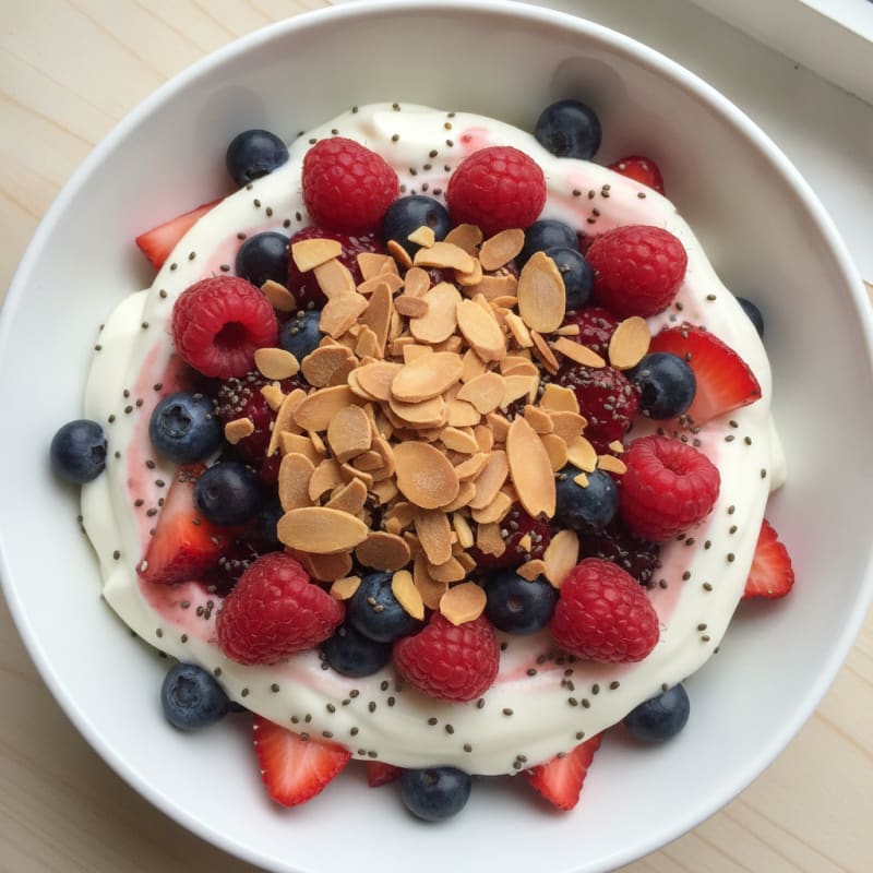Greek Yogurt Protein Parfait with Mixed Berries and Almonds