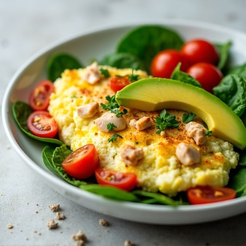 Chicken Egg White Scramble with Spinach, Tomatoes, and Avocado
