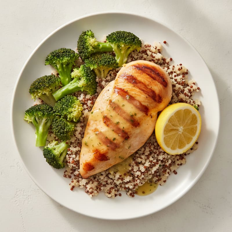 Grilled Chicken Breast with Quinoa and Steamed Broccoli