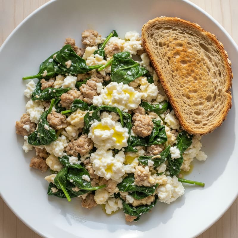 Egg White and Turkey Spinach Scramble with Cottage Cheese