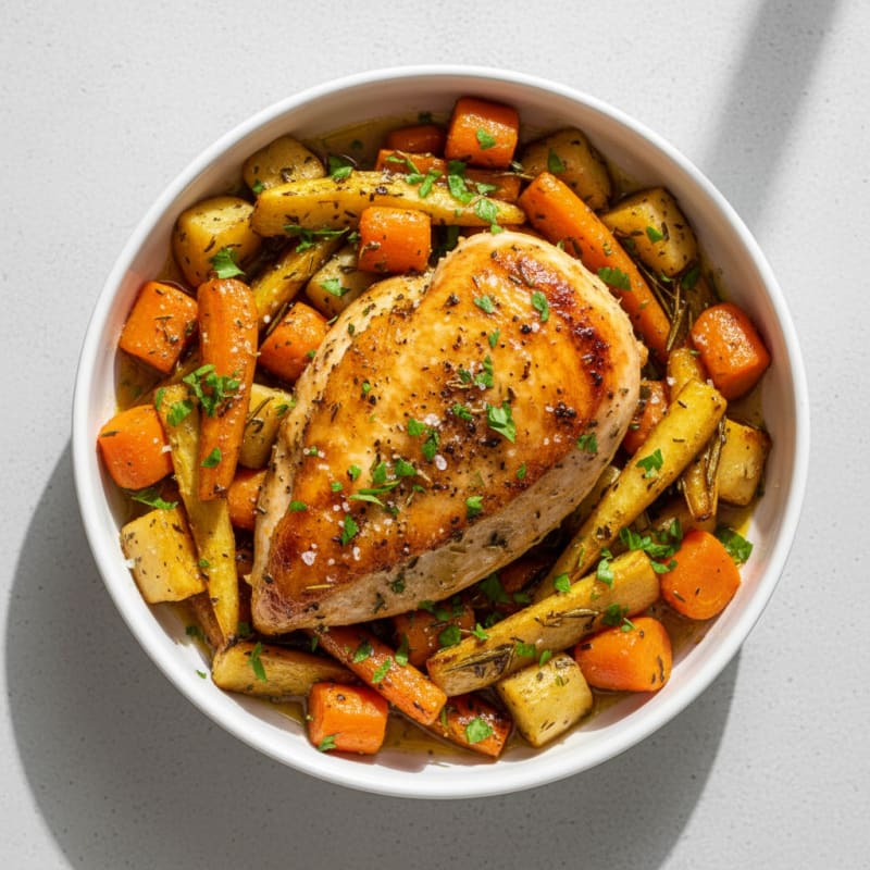 Garlic Herb Roasted Chicken with Root Vegetables