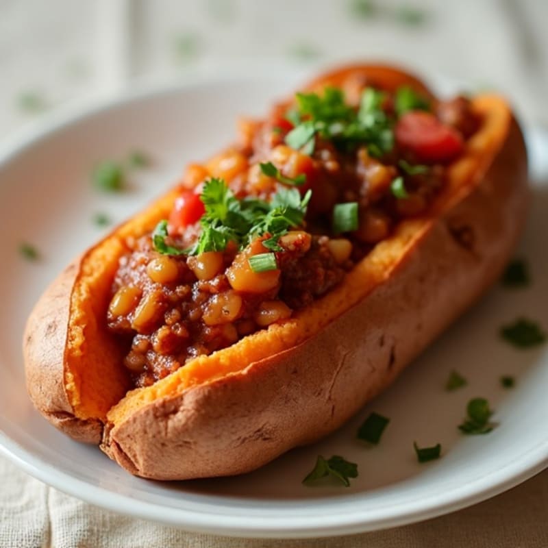 Lean Turkey Chili-Topped Sweet Potato Dogs