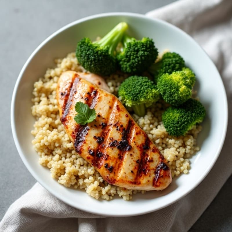 Grilled Chicken Breast with Quinoa and Roasted Broccoli