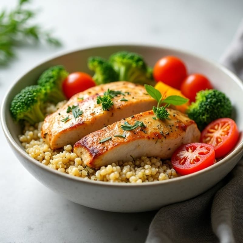 Herb-Marinated Chicken and Quinoa Bowl with Fresh Vegetables
