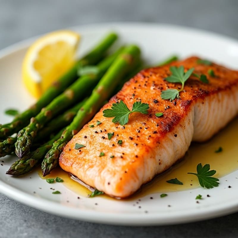 Crispy Pan-Seared Salmon with Lemon-Herb Roasted Asparagus