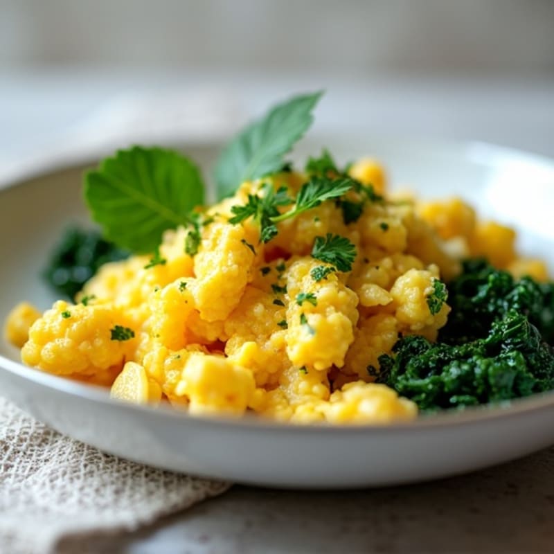 Protein-Packed Scrambled Eggs with Fresh Herbs and Sautéed Greens