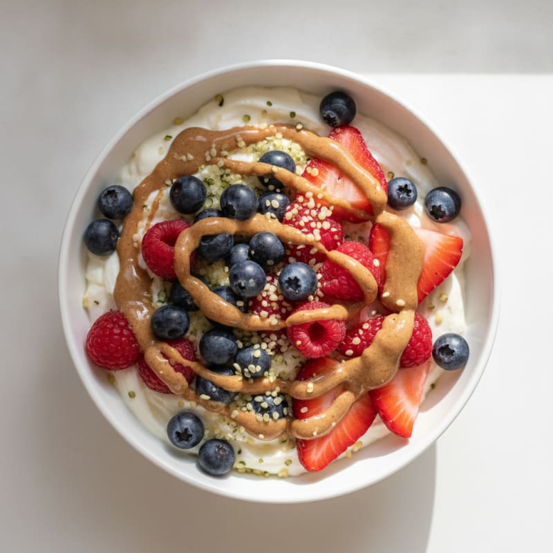 Greek Yogurt Protein Bowl with Mixed Berries and Almond Butter