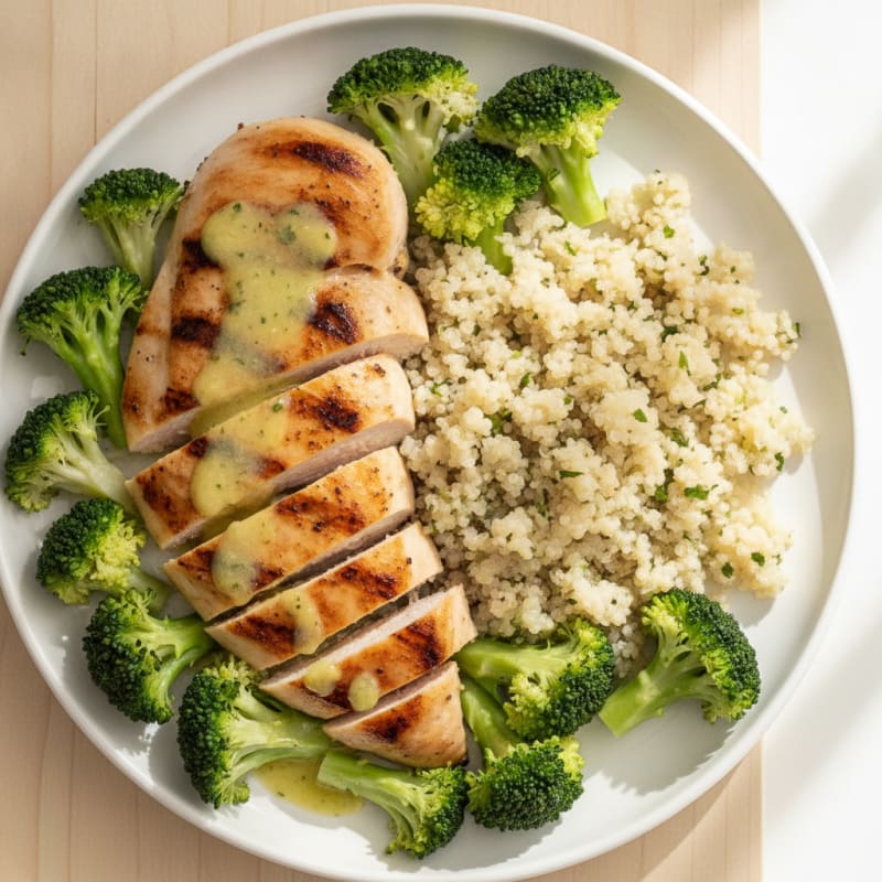 Grilled Chicken Breast with Quinoa and Steamed Broccoli